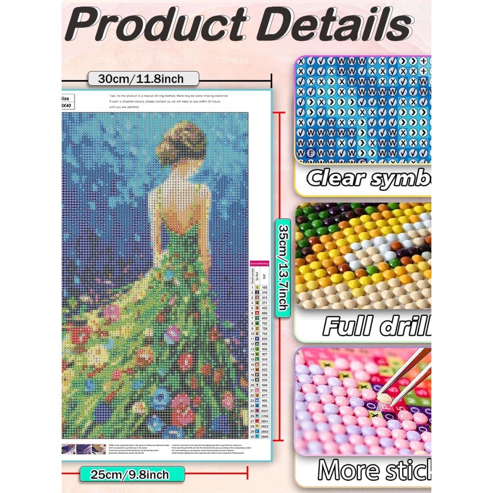 Diamond Painting Kit Woman in Floral Dress DIY Full Drill 30x40cm New